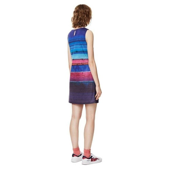 Desigual ADANA Blue Sleeveless Dress Striped Round Neck Pink Keyhole Shi… - Picture 2 of 6